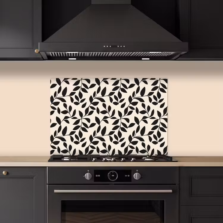 Kitchen splashback for hob - Elegant - Pattern - Black - Beige — 5