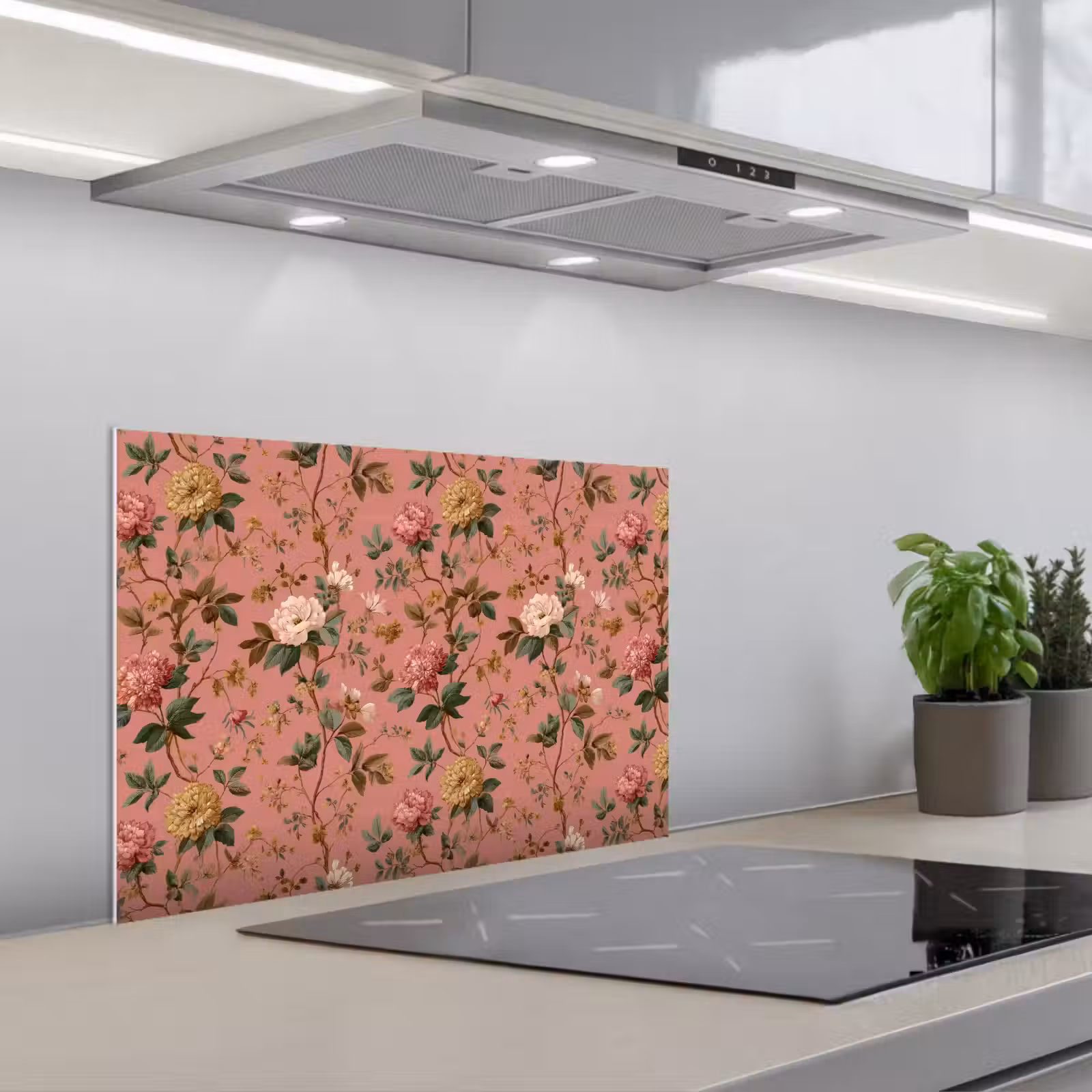 Kitchen splashback for hob - Classic - Botanical - Pink — 1