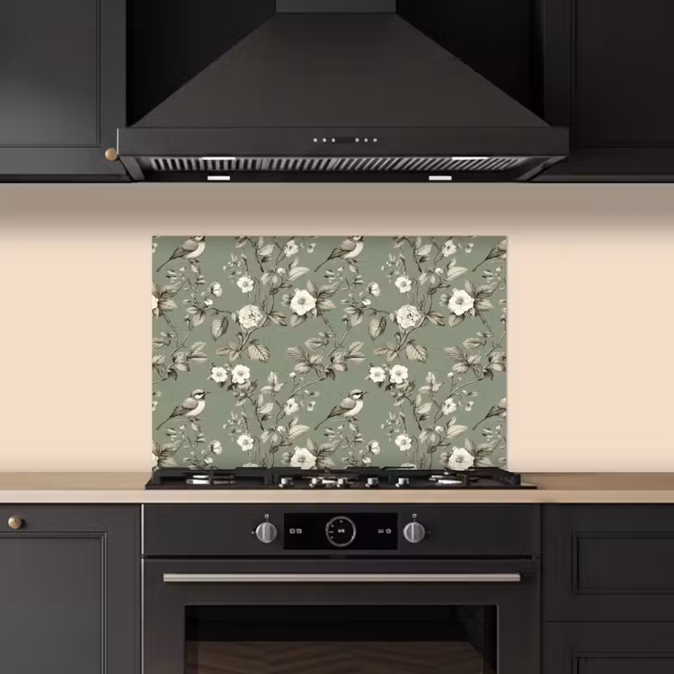 Kitchen splashback for hob - Botanical - Birds - Green — 5