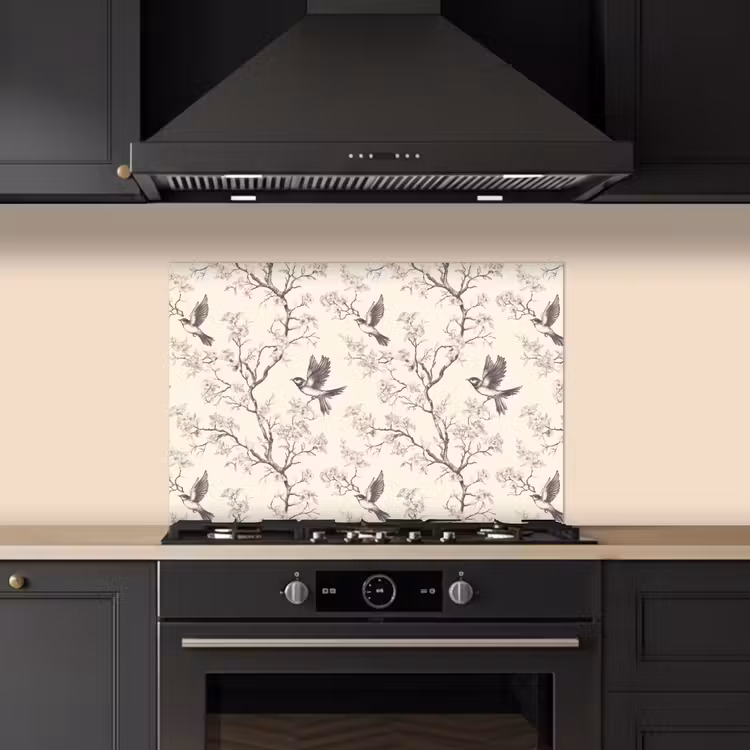Kitchen splashback for hob - Branches - Birds - Beige — 5