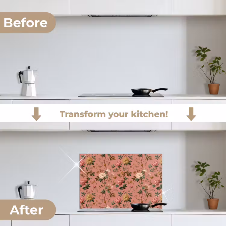 Kitchen splashback for hob - Classic - Botanical - Pink — 7