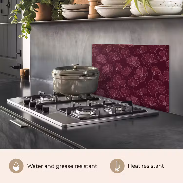 Kitchen splashback for hob - Flowers - Pattern - Burgundy — 2