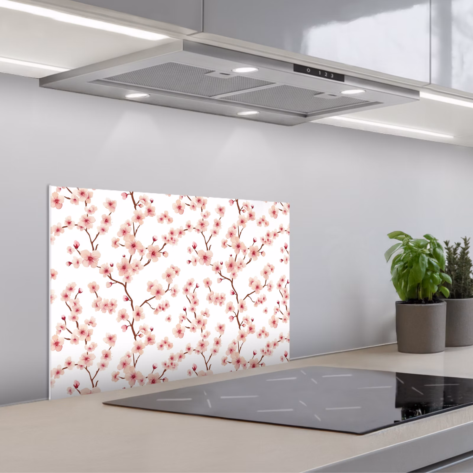 Kitchen splashback for hob - Cherry Blossom - Branches - Pink — 1
