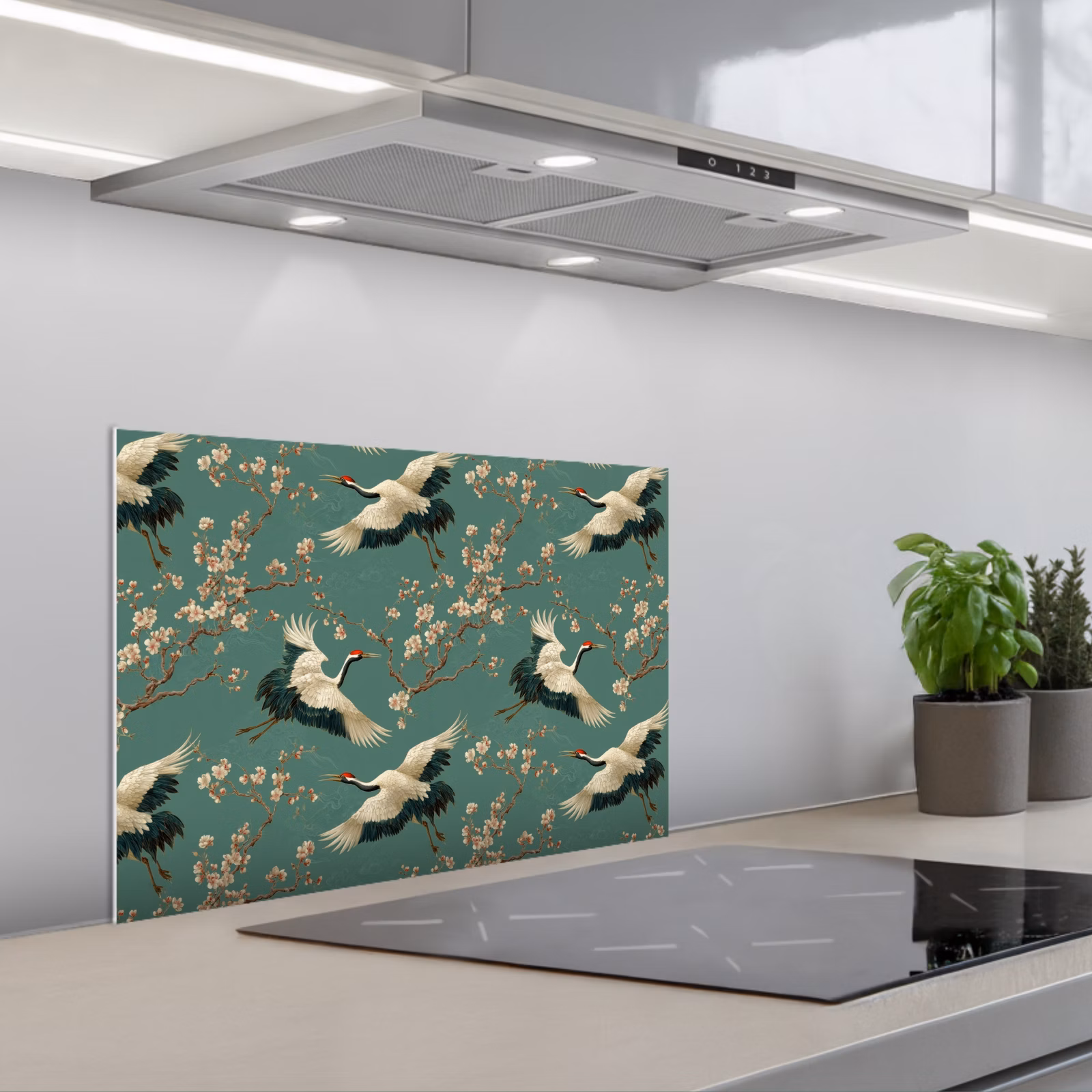 Kitchen splashback for hob - Cherry Blossom - Maternity Bird - Green — 1