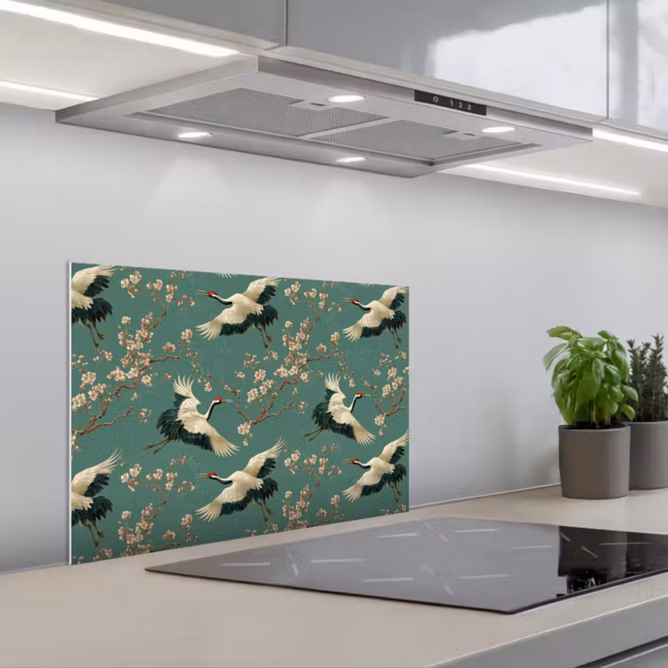 Kitchen splashback for hob - Cherry Blossom - Maternity Bird - Green — 1