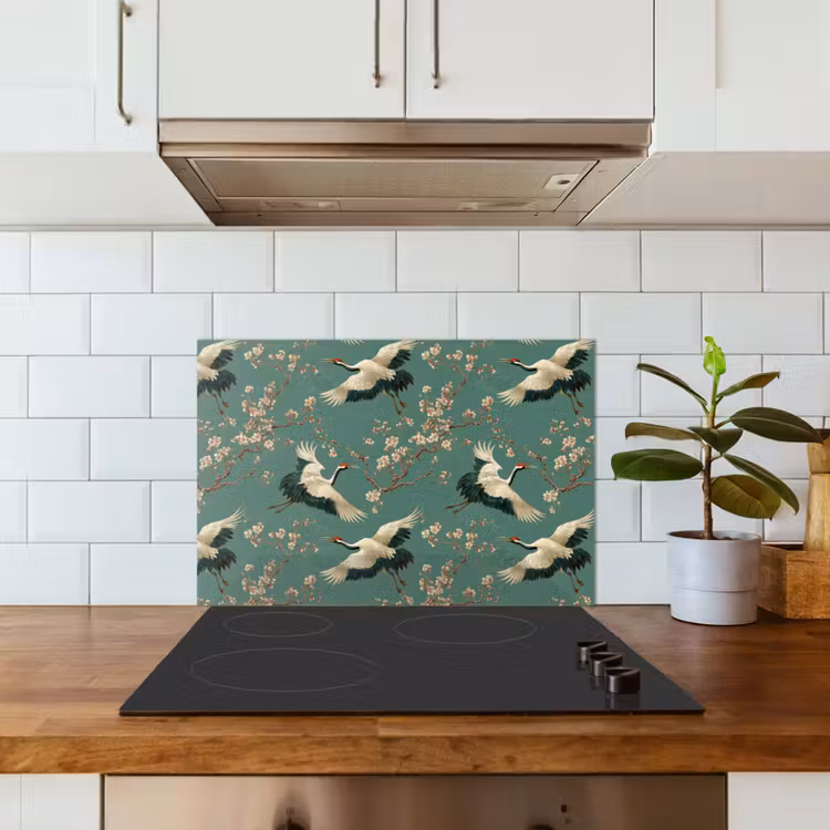 Kitchen splashback for hob - Cherry Blossom - Maternity Bird - Green — 3