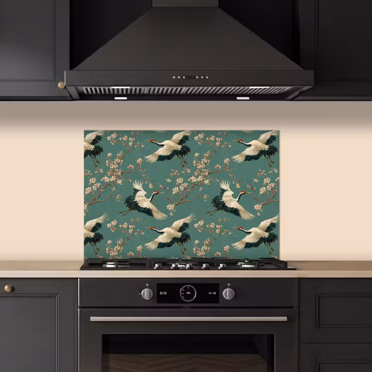Kitchen splashback for hob - Cherry Blossom - Maternity Bird - Green — 5