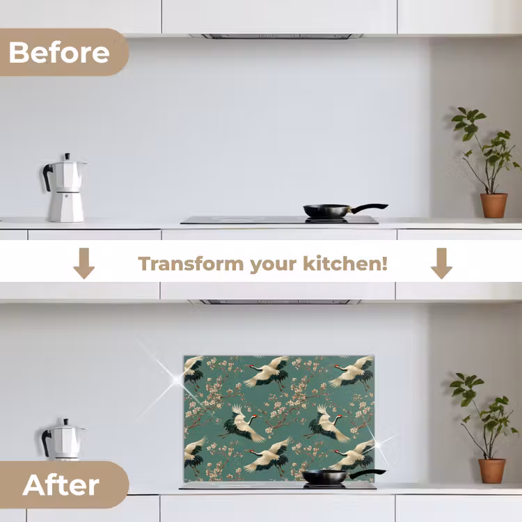 Kitchen splashback for hob - Cherry Blossom - Maternity Bird - Green — 7
