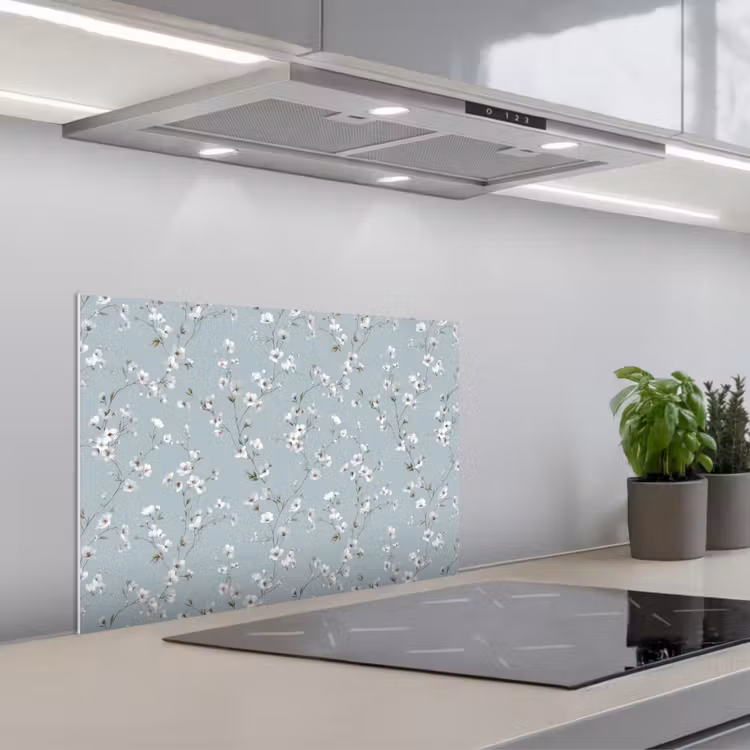 Kitchen splashback for hob - Classic - Flowers - Blue — 1