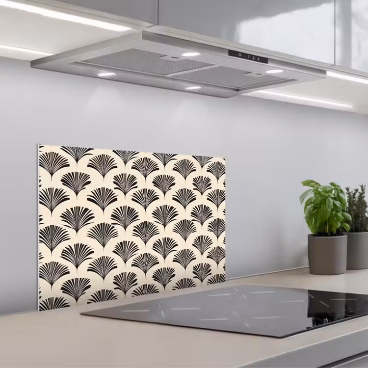Kitchen splashback for hob - Fans - Botanical - Black - Beige — 1