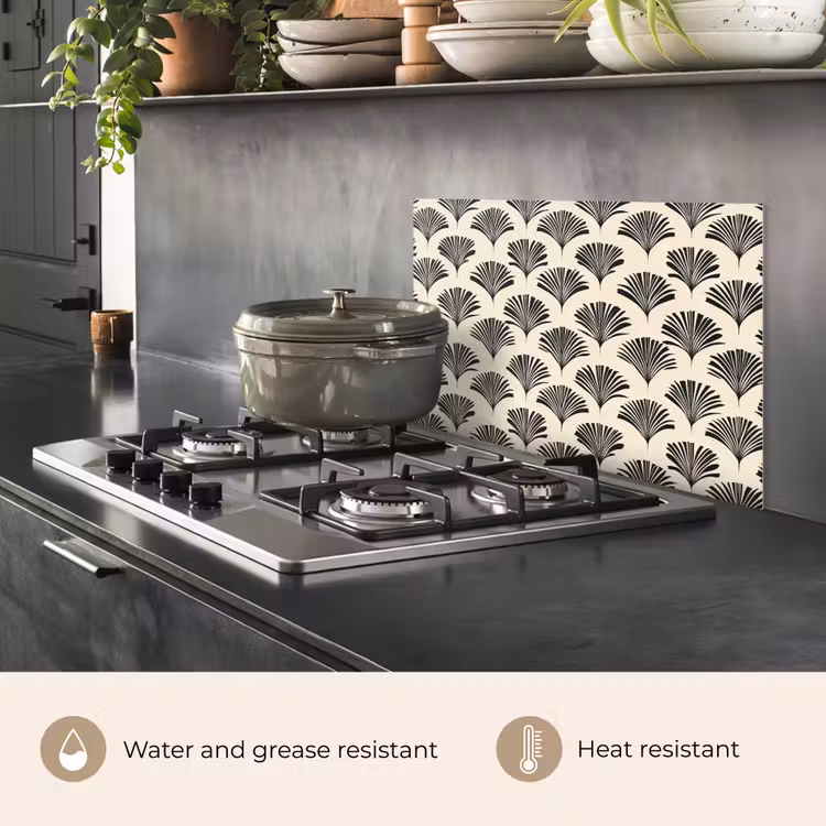 Kitchen splashback for hob - Fans - Botanical - Black - Beige — 2