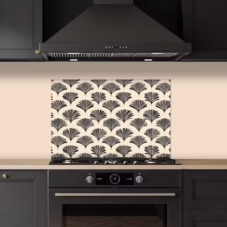Kitchen splashback for hob - Fans - Botanical - Black - Beige — 5