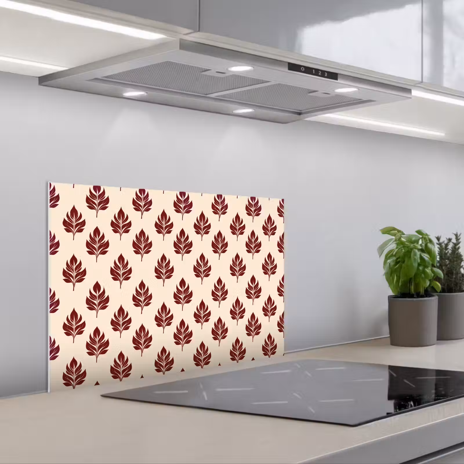 Kitchen splashback for hob - Botanical - Pattern - Bordeaux — 1