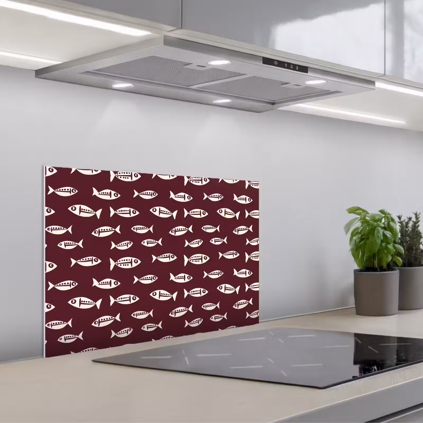 Kitchen splashback for hob - Fish - Graphic - Pattern - Dark — 1