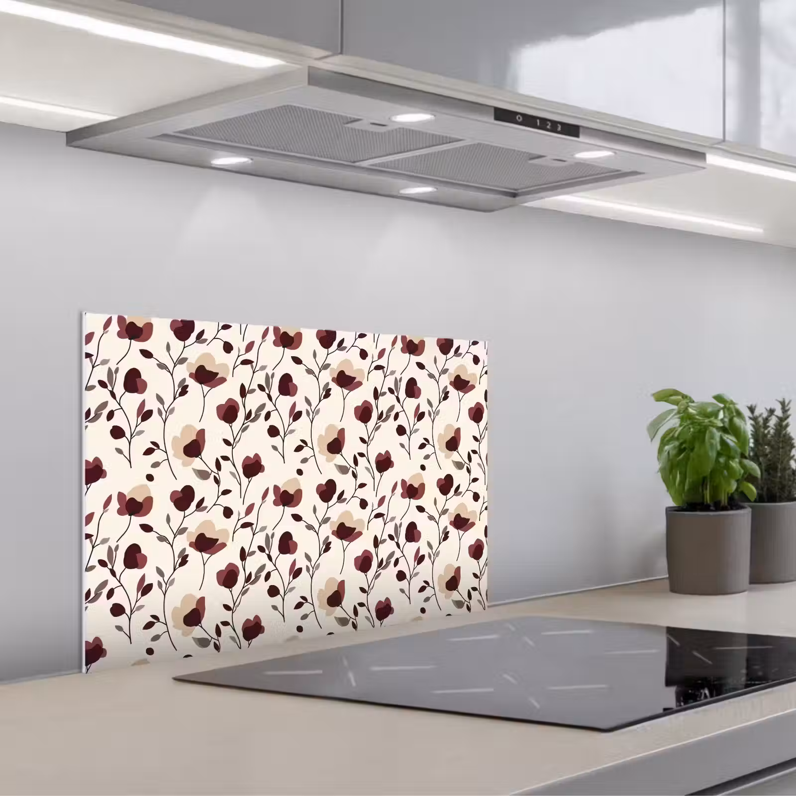 Kitchen splashback for hob - Flowers - Botanical - Bordeaux — 1