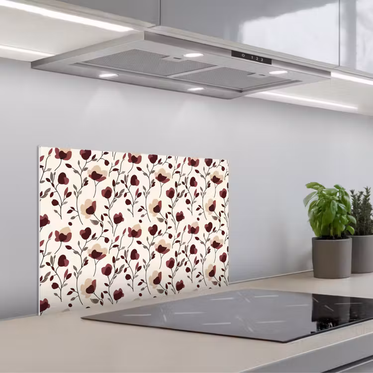 Kitchen splashback for hob - Flowers - Botanical - Bordeaux — 1