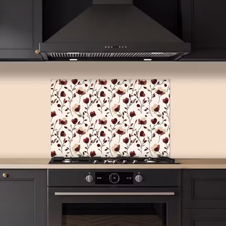 Kitchen splashback for hob - Flowers - Botanical - Bordeaux — 5