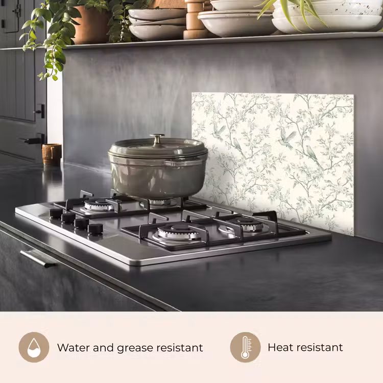 Kitchen splashback for hob - Classic - Birds - Green — 2