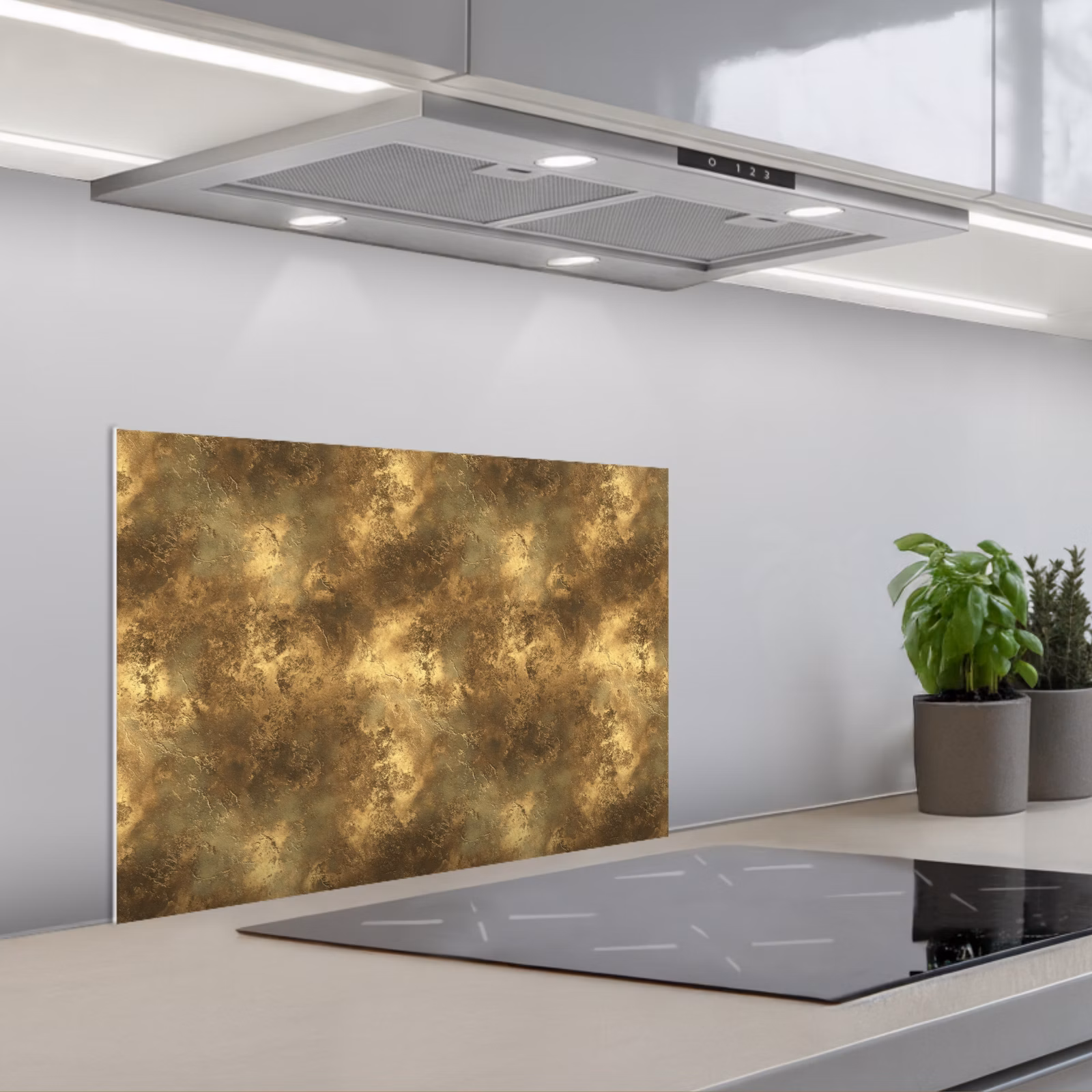 Kitchen splashback for hob - Antique - Metallic look - Gold — 1