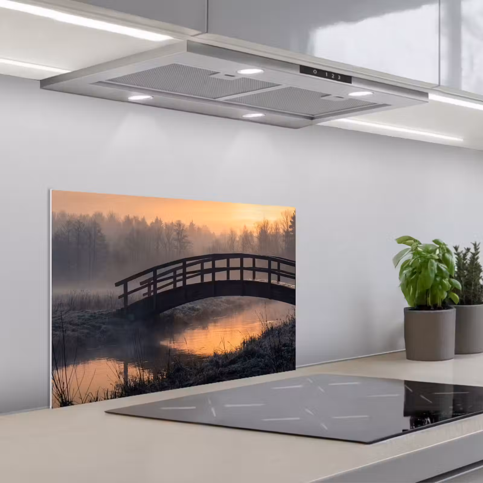 Kitchen splashback for hob - Bridge - Fog - Trees - Water — 1