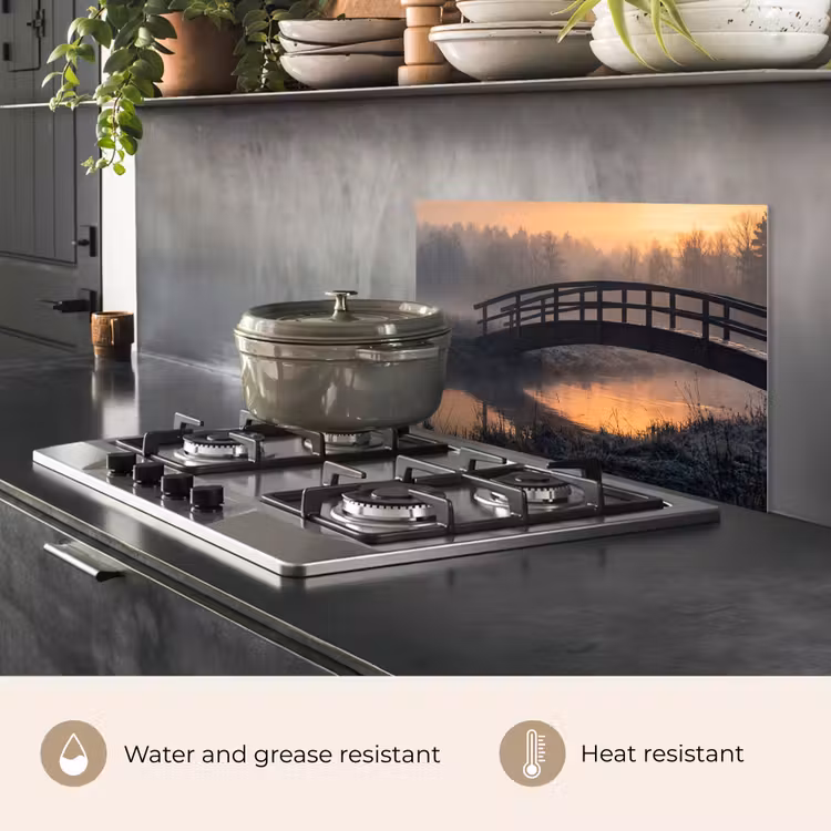 Kitchen splashback for hob - Bridge - Fog - Trees - Water — 2