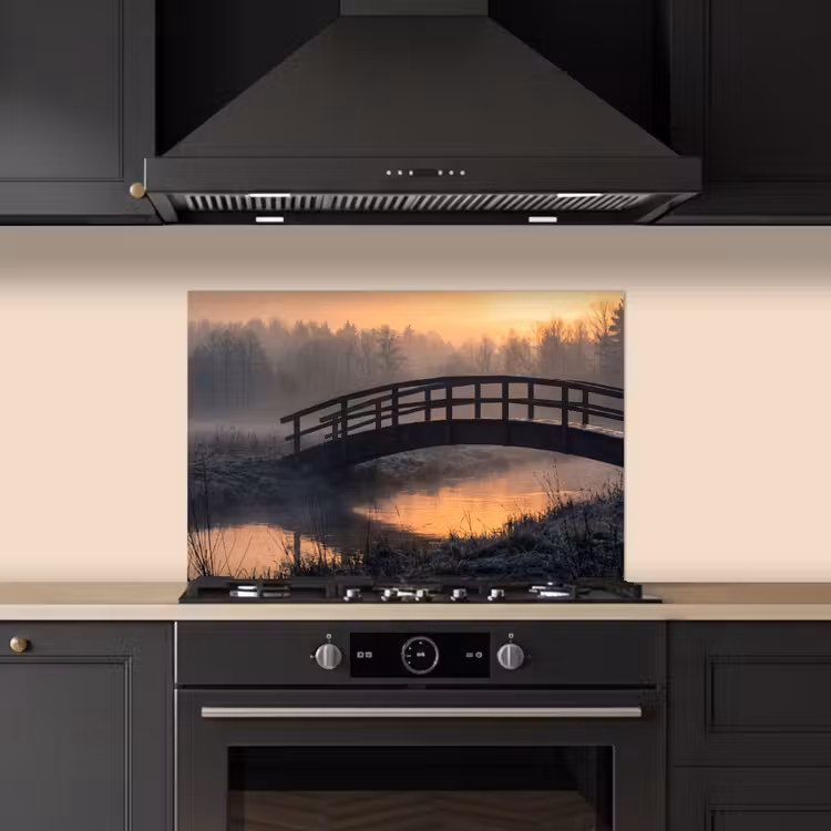 Kitchen splashback for hob - Bridge - Fog - Trees - Water — 5