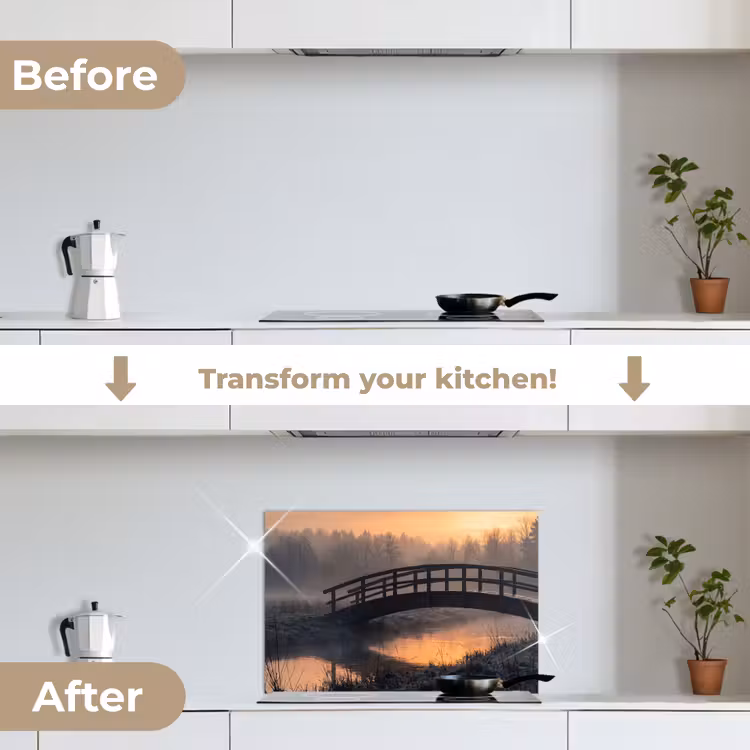 Kitchen splashback for hob - Bridge - Fog - Trees - Water — 7