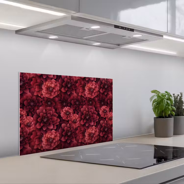 Kitchen splashback for hob - Dahlias - Flowers - Red — 1