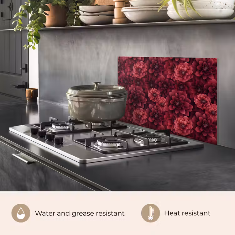 Kitchen splashback for hob - Dahlias - Flowers - Red — 2