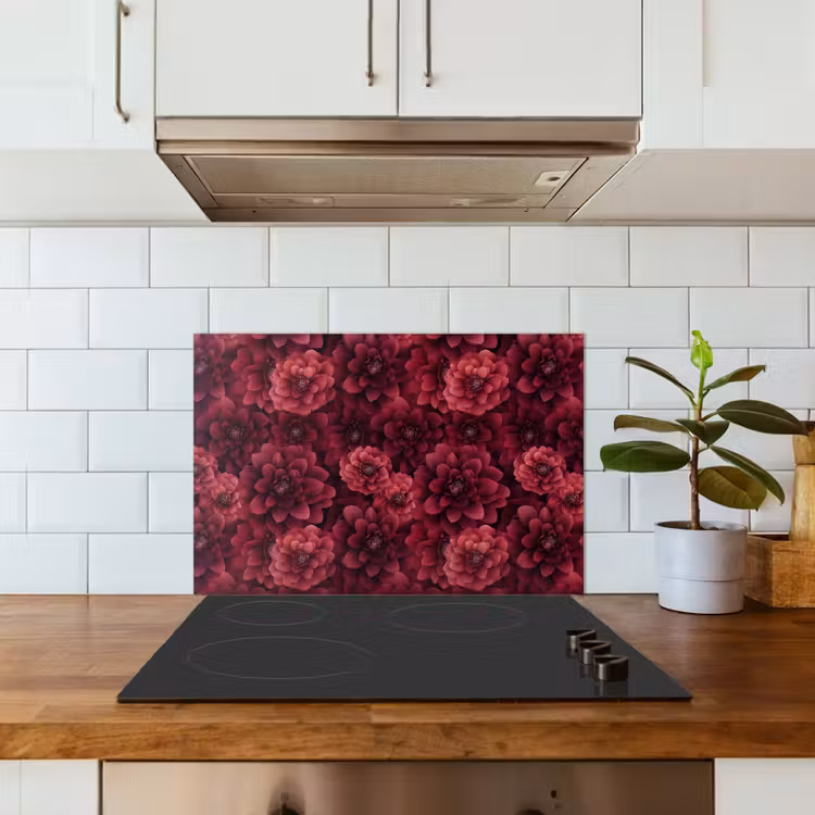 Kitchen splashback for hob - Dahlias - Flowers - Red — 3