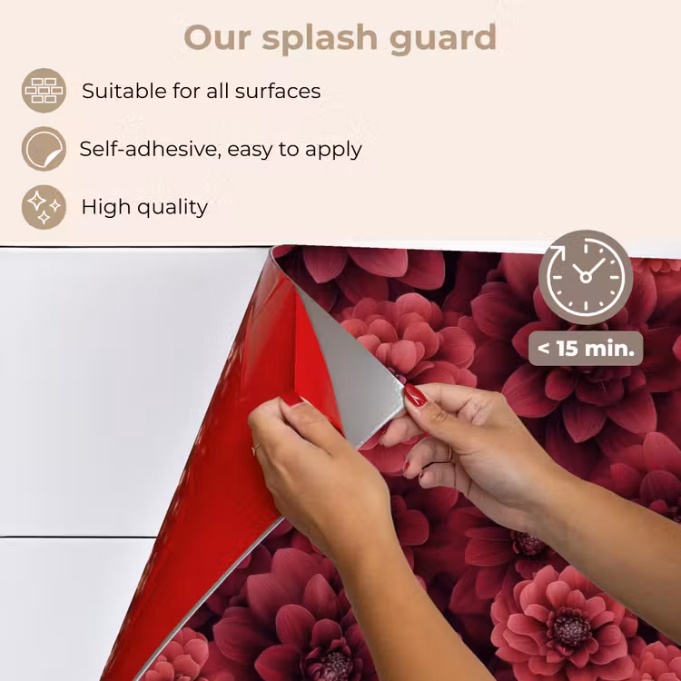 Kitchen splashback for hob - Dahlias - Flowers - Red — 4