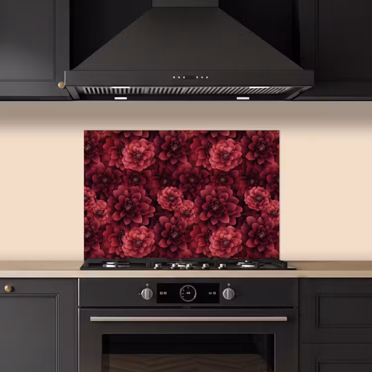 Kitchen splashback for hob - Dahlias - Flowers - Red — 5