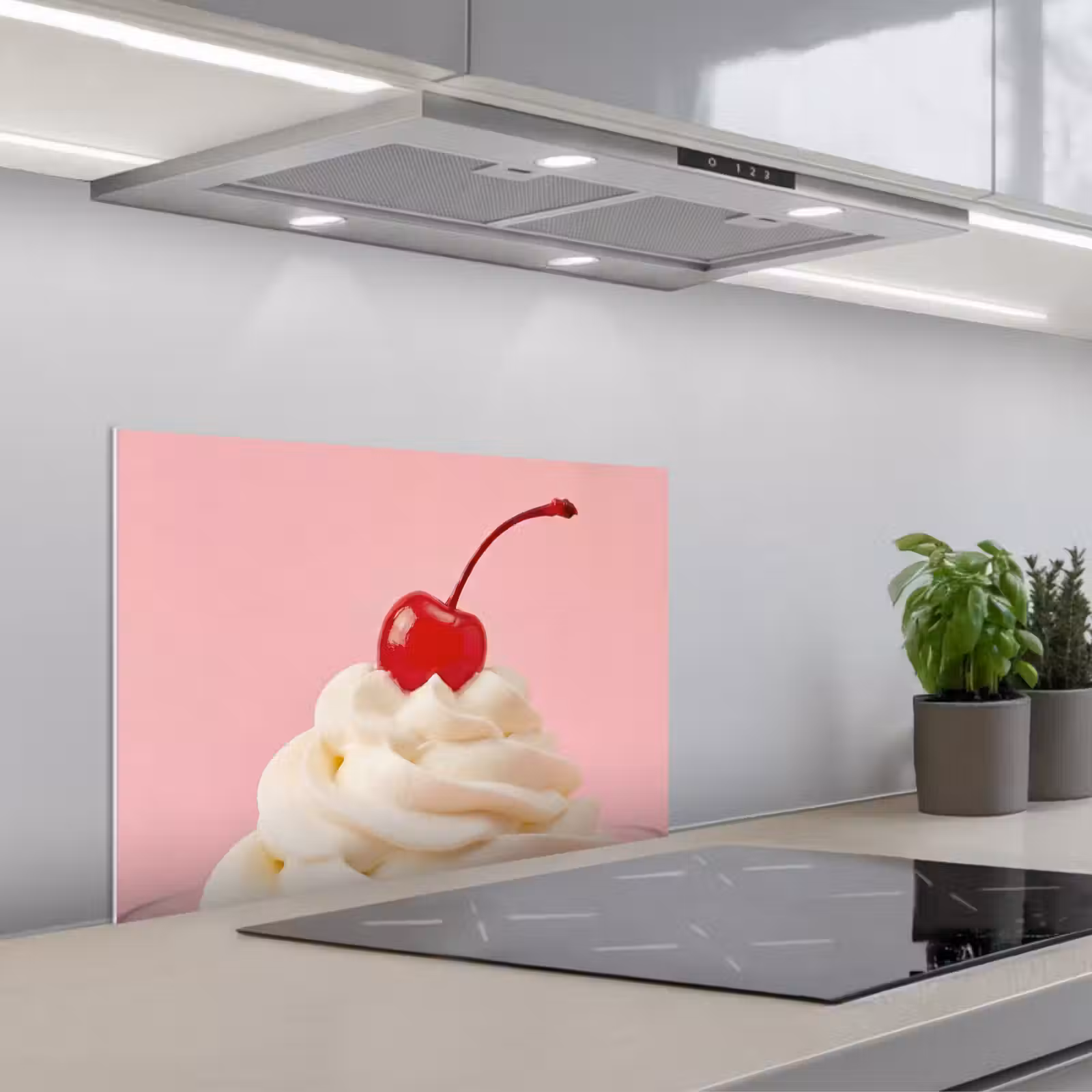 Kitchen splashback for hob - Cherry - Whipped Cream - Pink — 1