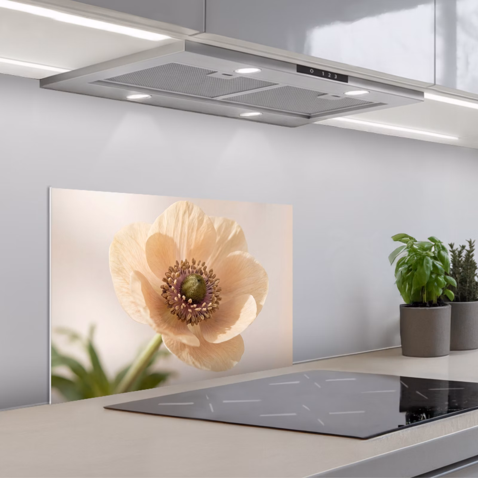 Kitchen splashback for hob - Flower - Minimalist - Green — 1