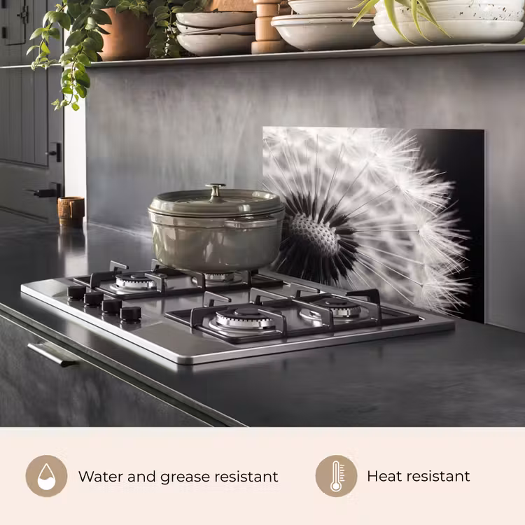 Kitchen splashback for hob - Dandelion - Black - White — 2