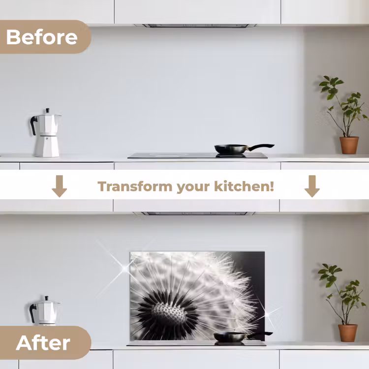 Kitchen splashback for hob - Dandelion - Black - White — 7