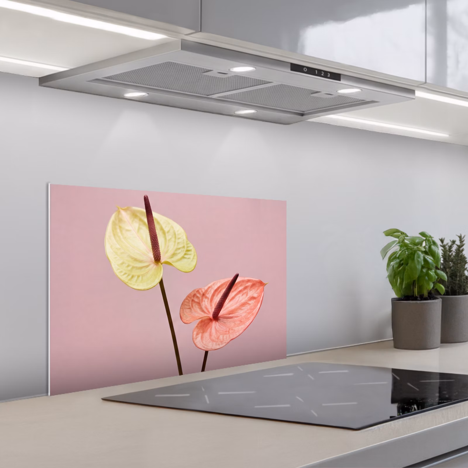 Kitchen splashback for hob - Flowers - Anthuriums - Yellow - Pink — 1