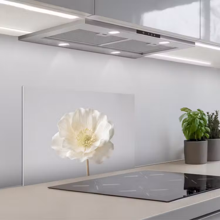 Kitchen splashback for hob - Flower - Minimalist -White — 1