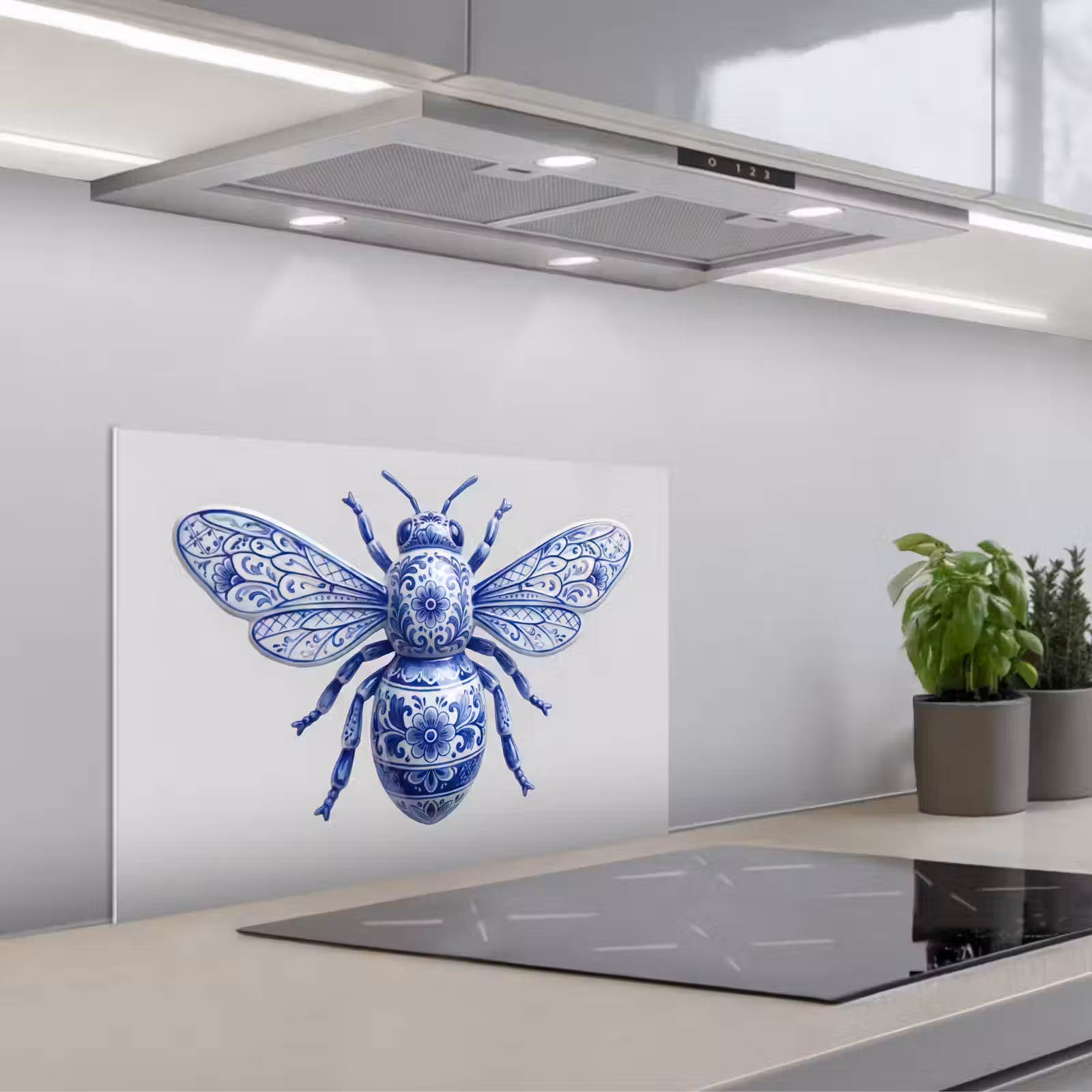 Kitchen splashback for hob - Bee - Modern - Delft - Blue — 1