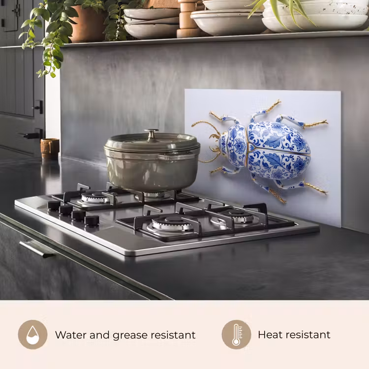 Kitchen splashback for hob - Beetle - Delft - Blue - Gold — 2
