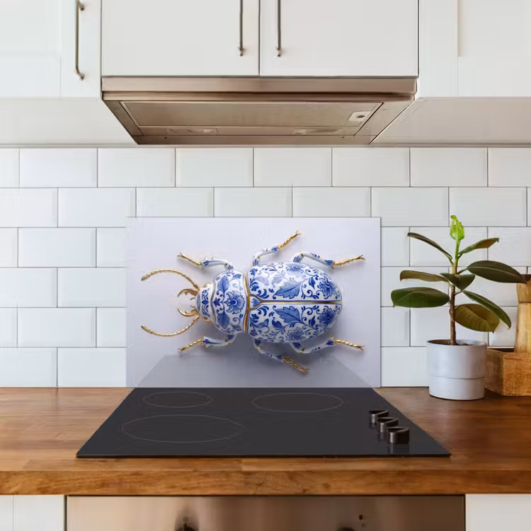 Kitchen splashback for hob - Beetle - Delft - Blue - Gold — 3