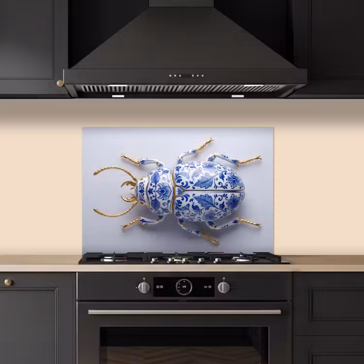 Kitchen splashback for hob - Beetle - Delft - Blue - Gold — 5