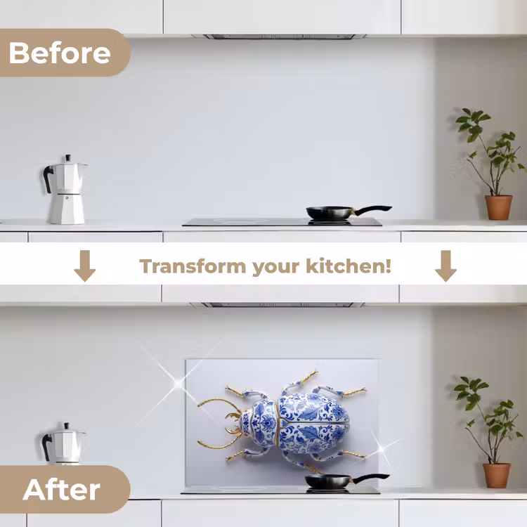 Kitchen splashback for hob - Beetle - Delft - Blue - Gold — 7