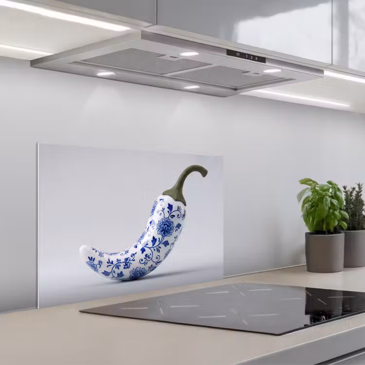 Kitchen splashback for hob - Chili pepper - Ceramic - Blue — 1