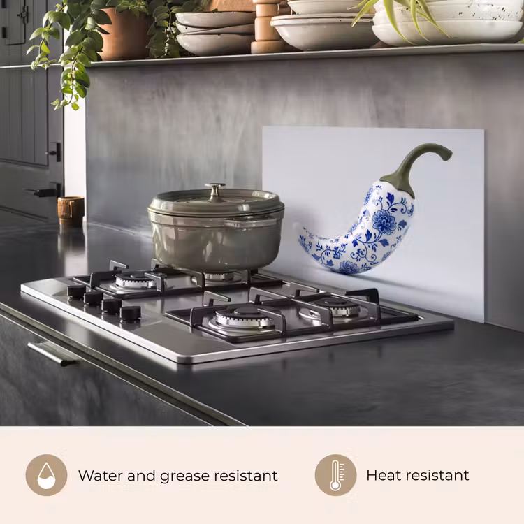 Kitchen splashback for hob - Chili pepper - Ceramic - Blue — 2