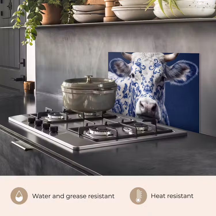 Kitchen splashback for hob - Cow - Delft - Blue - Artistic — 2