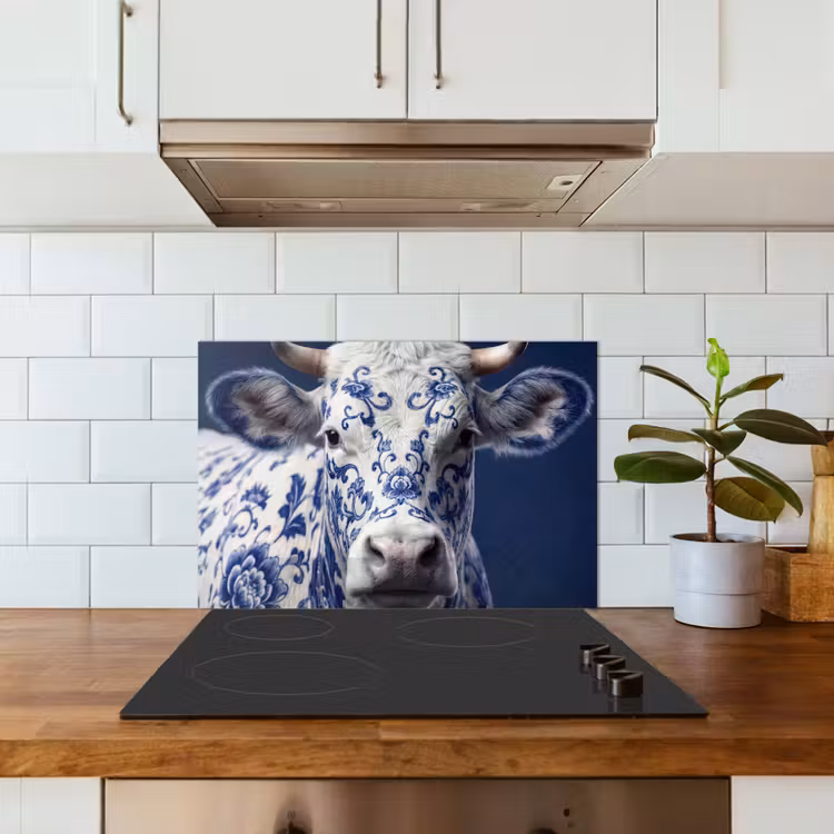Kitchen splashback for hob - Cow - Delft - Blue - Artistic — 3