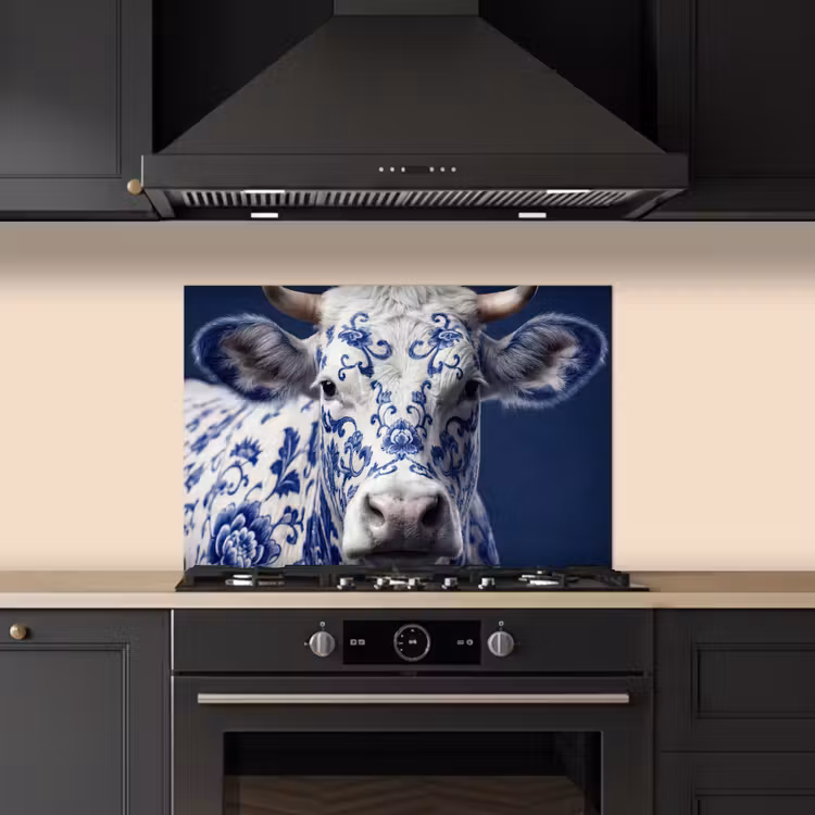 Kitchen splashback for hob - Cow - Delft - Blue - Artistic — 5