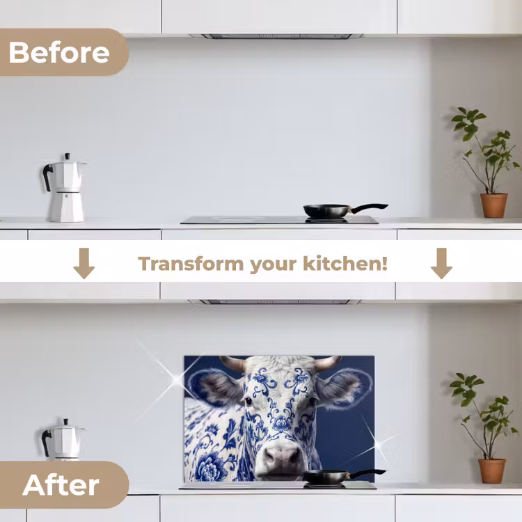 Kitchen splashback for hob - Cow - Delft - Blue - Artistic — 7