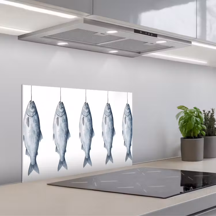 Kitchen splashback for hob - Fish - Illustration - Delft - Blue — 1